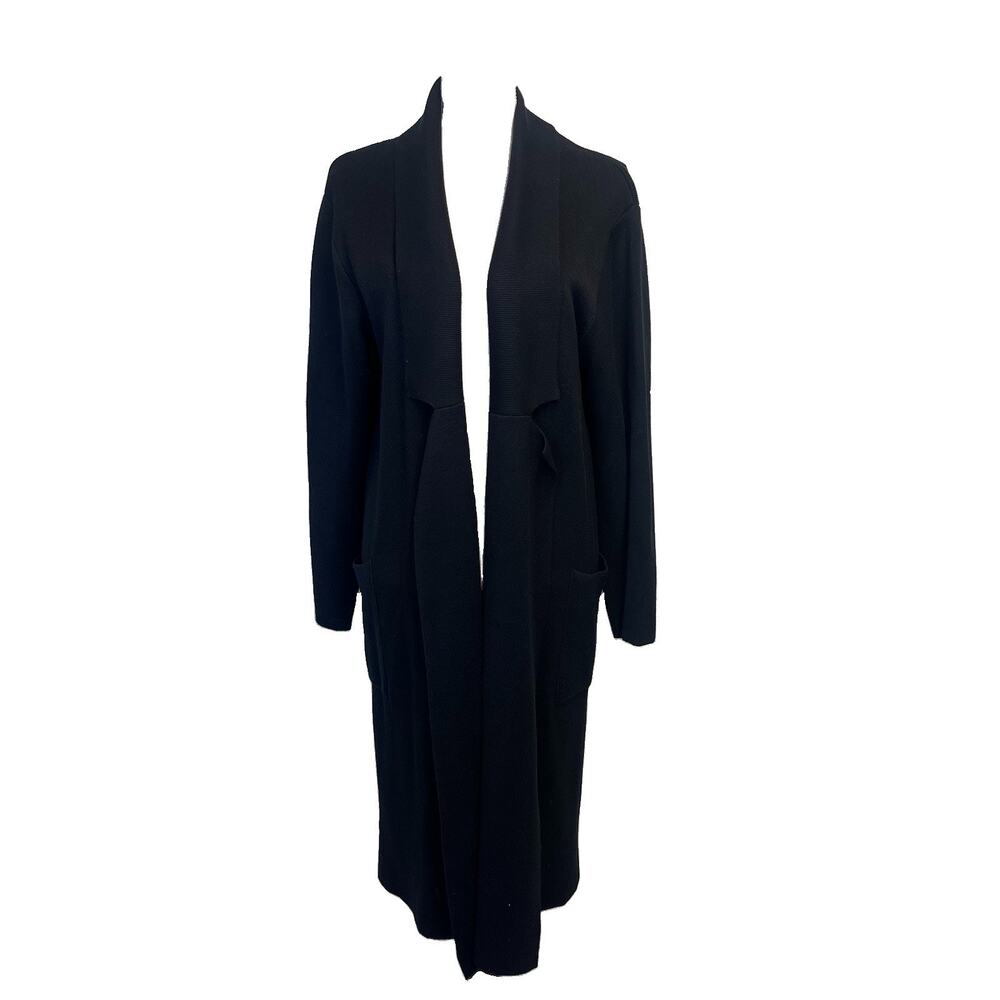 Pink Martini Long Duster Cardigan Sweater size Large Black Stockport Pockets